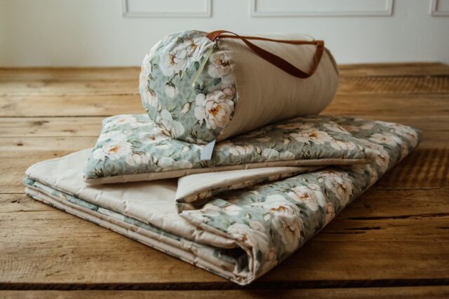 Kocyk do przedszkola zestaw 3w1 kwiaty białe magnolie