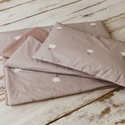 Kocyk do przedszkola dla dziewczynki różowe tulipany 3w1