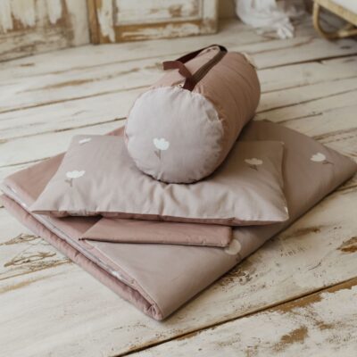 Kocyk do przedszkola dla dziewczynki różowe tulipany 3w1