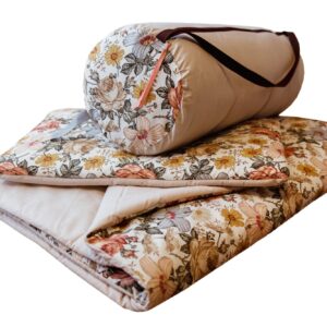 Kocyk do przedszkola dla dziewczynki zestaw 3w1 retro kwiaty natural