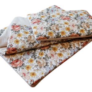 Kocyk do przedszkola dla dziewczynki zestaw 3w1 retro kwiaty natural