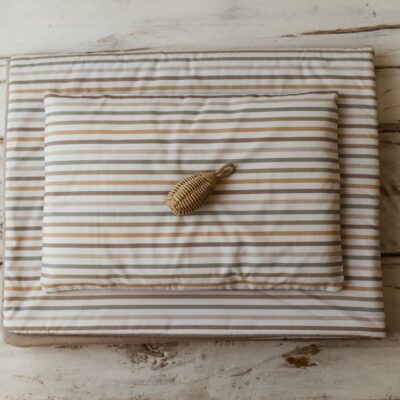 Kocyk do żłobka w paski zestaw 3w1 poduszka + pokrowiec