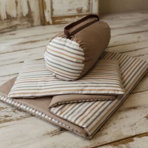 Kocyk do żłobka w paski zestaw 3w1 poduszka + pokrowiec