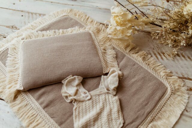 Kocyk niemowlęcy lniany 50×75cm boho beż