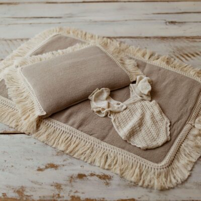 Kocyk niemowlęcy lniany 50×75cm boho beż