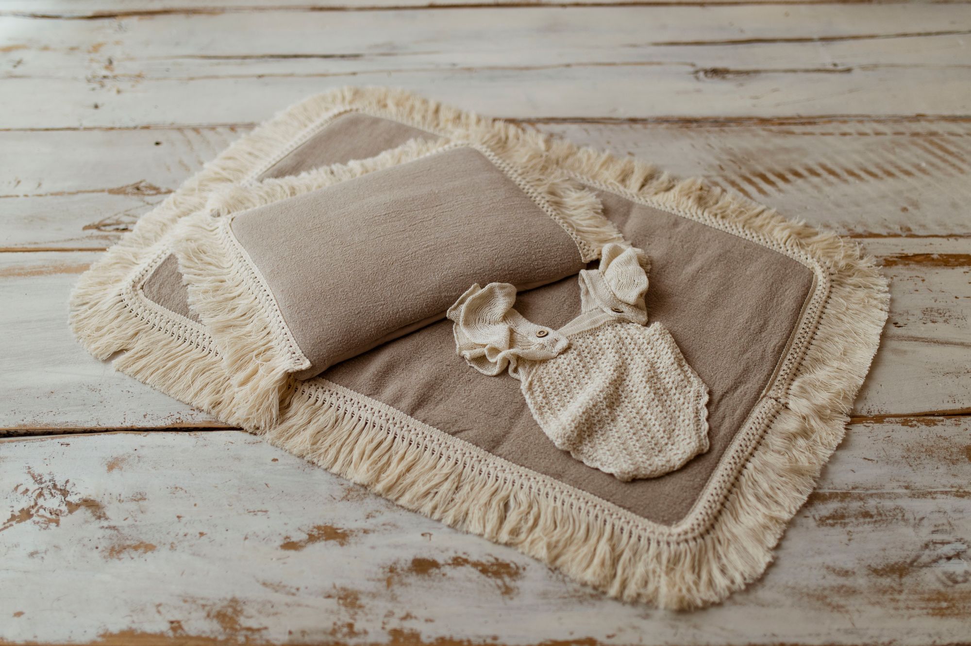 Kocyk niemowlęcy lniany 50×75cm boho beż