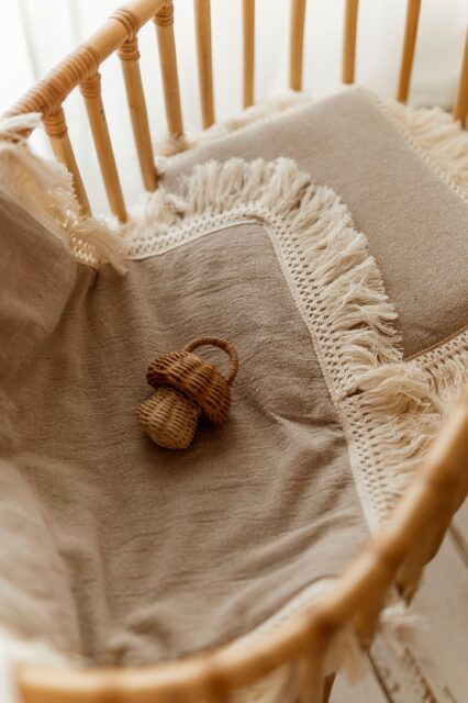 Kocyk niemowlęcy lniany 50×75cm boho beż
