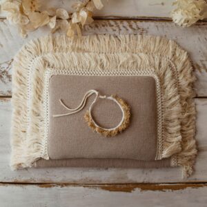 Kocyk niemowlęcy lniany 50×75cm boho beż