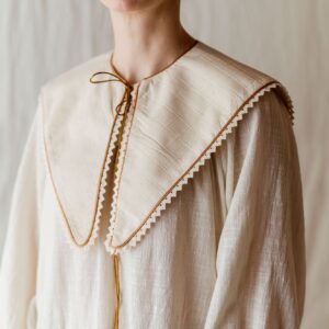 Kołnierzyk damski lniany naturalna kratka sara