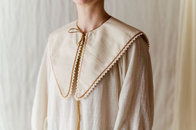 Kołnierzyk damski lniany naturalna kratka sara