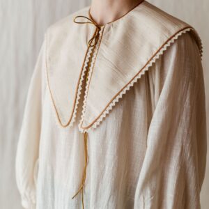 Kołnierzyk damski lniany naturalna kratka sara