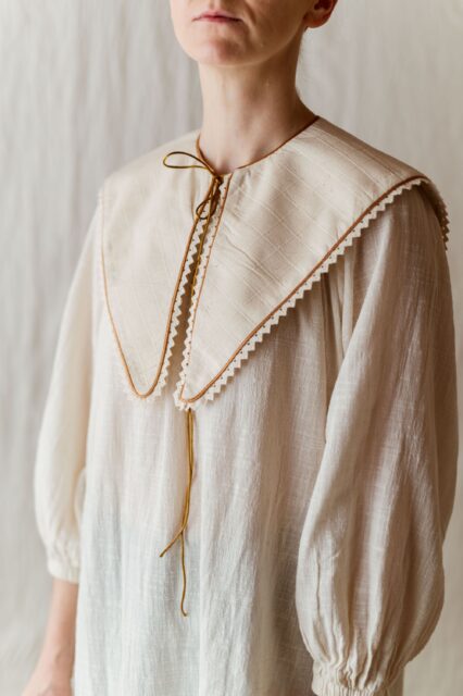 Kołnierzyk damski lniany naturalna kratka sara