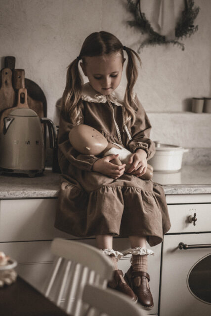 Kołnierzyk damski lniany z koronką naturalna kratka zoja