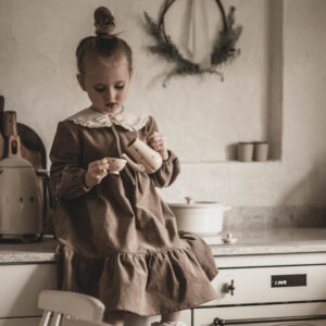 Kołnierzyk damski lniany z koronką naturalna kratka zoja