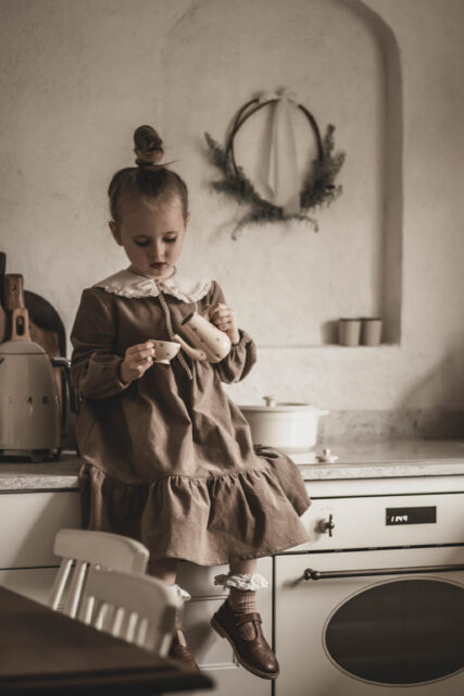 Kołnierzyk damski lniany z koronką naturalna kratka zoja