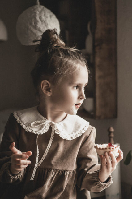 Kołnierzyk damski lniany z koronką naturalna kratka zoja