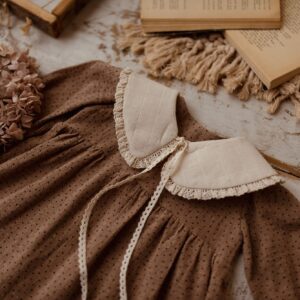 Kołnierzyk damski lniany z koronką naturalna kratka zoja