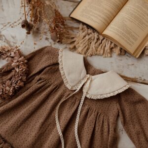 Kołnierzyk damski lniany z koronką naturalna kratka zoja