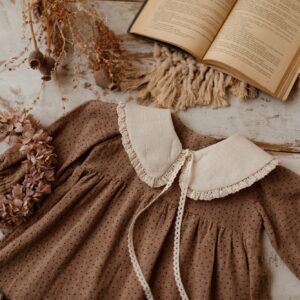 Kołnierzyk damski lniany z koronką naturalna kratka zoja