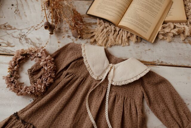 Kołnierzyk damski lniany z koronką naturalna kratka zoja