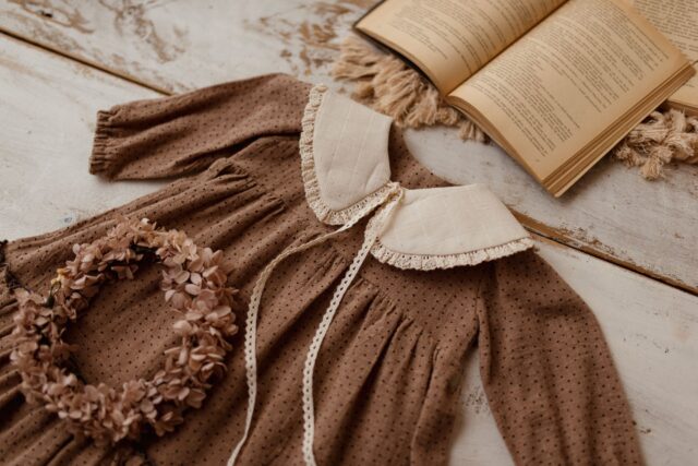 Kołnierzyk damski lniany z koronką naturalna kratka zoja