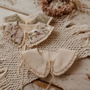 Kołnierzyk damski lniany z koronką naturalna kratka zoja