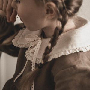 Kołnierzyk damski lniany z koronką naturalna kratka zoja