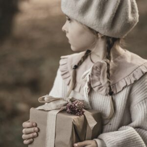 Kołnierzyk lniany z falbanką retro róż dla dziecka zoja