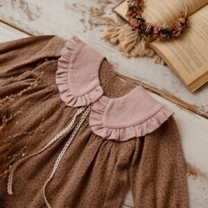 Kołnierzyk lniany z falbanką retro róż dla dziecka zoja