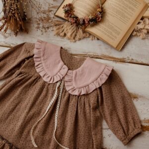 Kołnierzyk lniany z falbanką retro róż dla dziecka zoja