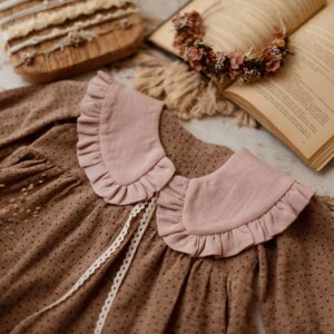 Kołnierzyk lniany z falbanką retro róż dla dziecka zoja