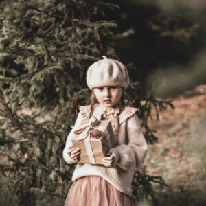 Kołnierzyk lniany z falbanką retro róż dla dziecka zoja