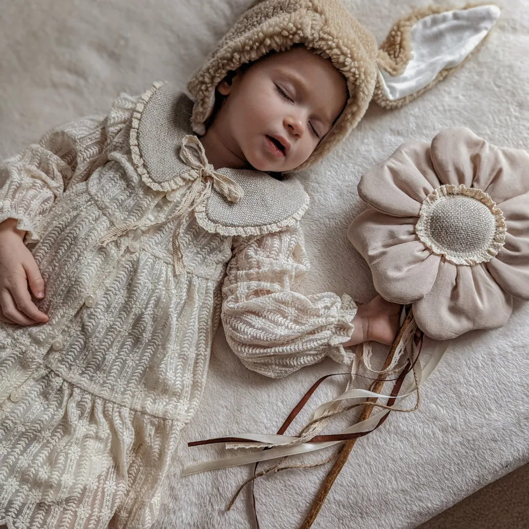 Kołnierzyk retro damski lniany wiązany kasza len zoja