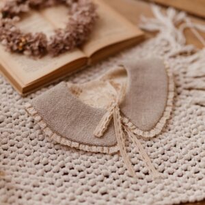 Kołnierzyk retro damski lniany wiązany kasza len zoja