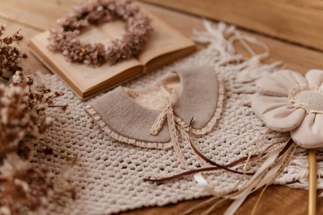 Kołnierzyk retro damski lniany wiązany kasza len zoja