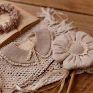 Kołnierzyk retro damski lniany wiązany kasza len zoja