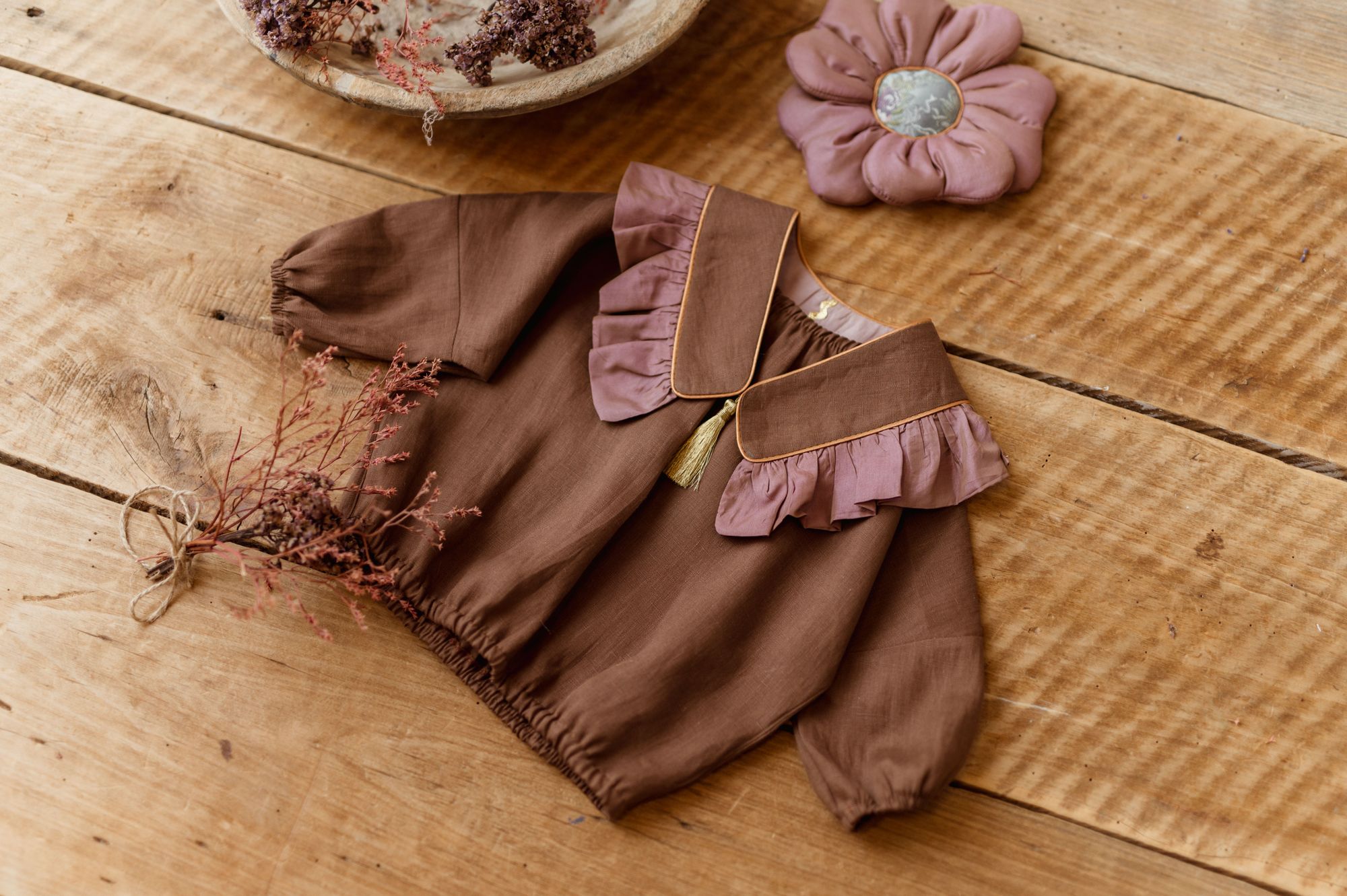 Kołnierzyk retro damski lniany z falbanką coco rose