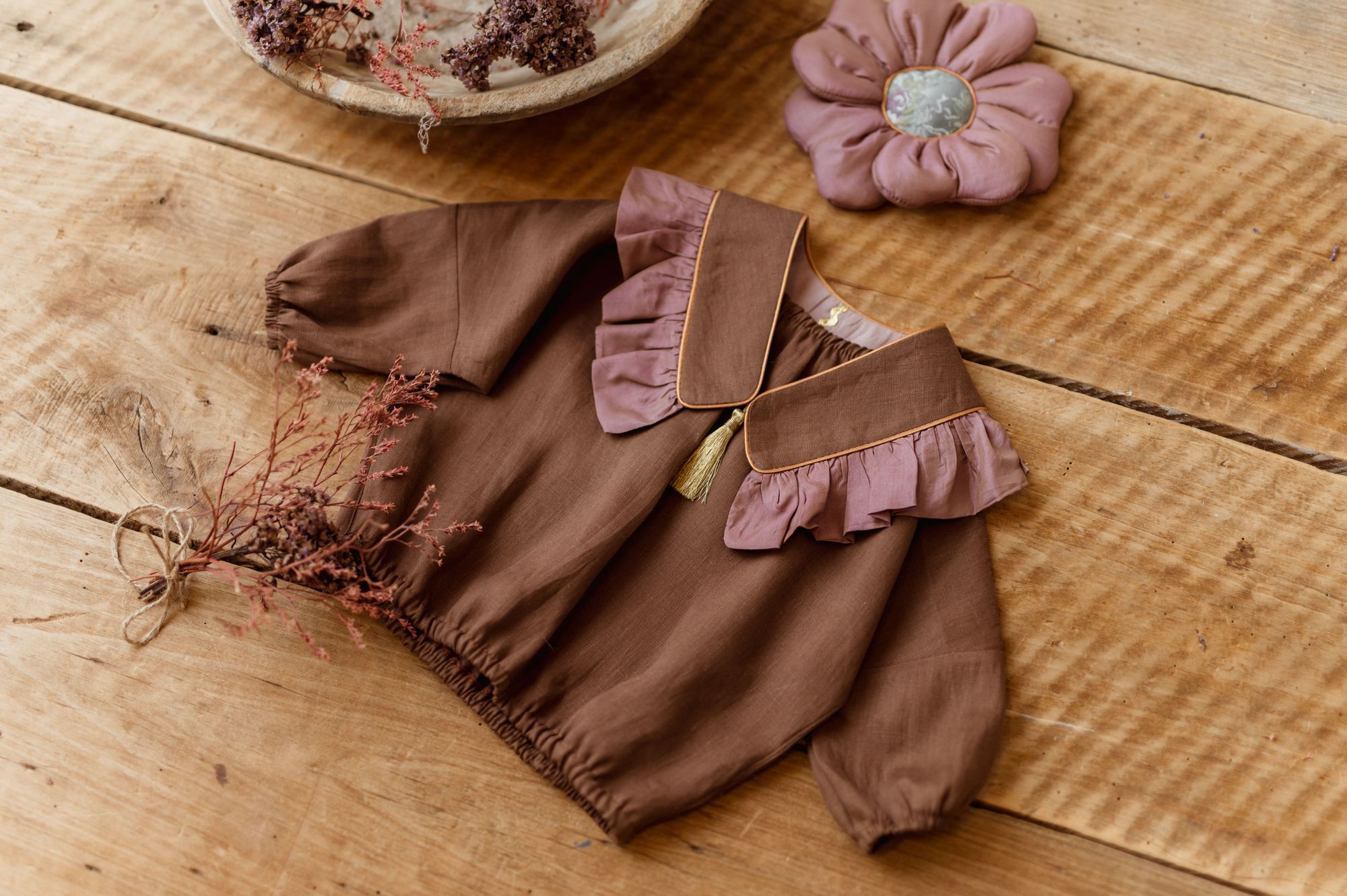 Kołnierzyk retro damski lniany z falbanką coco rose