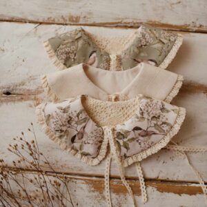 Kołnierzyk retro z koronką damski Hania wróbelki natural