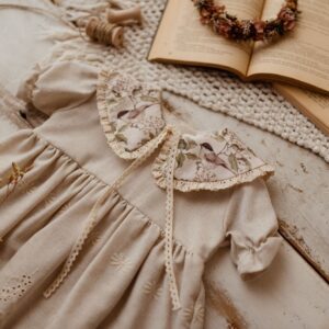 Kołnierzyk retro z koronką damski Hania wróbelki natural