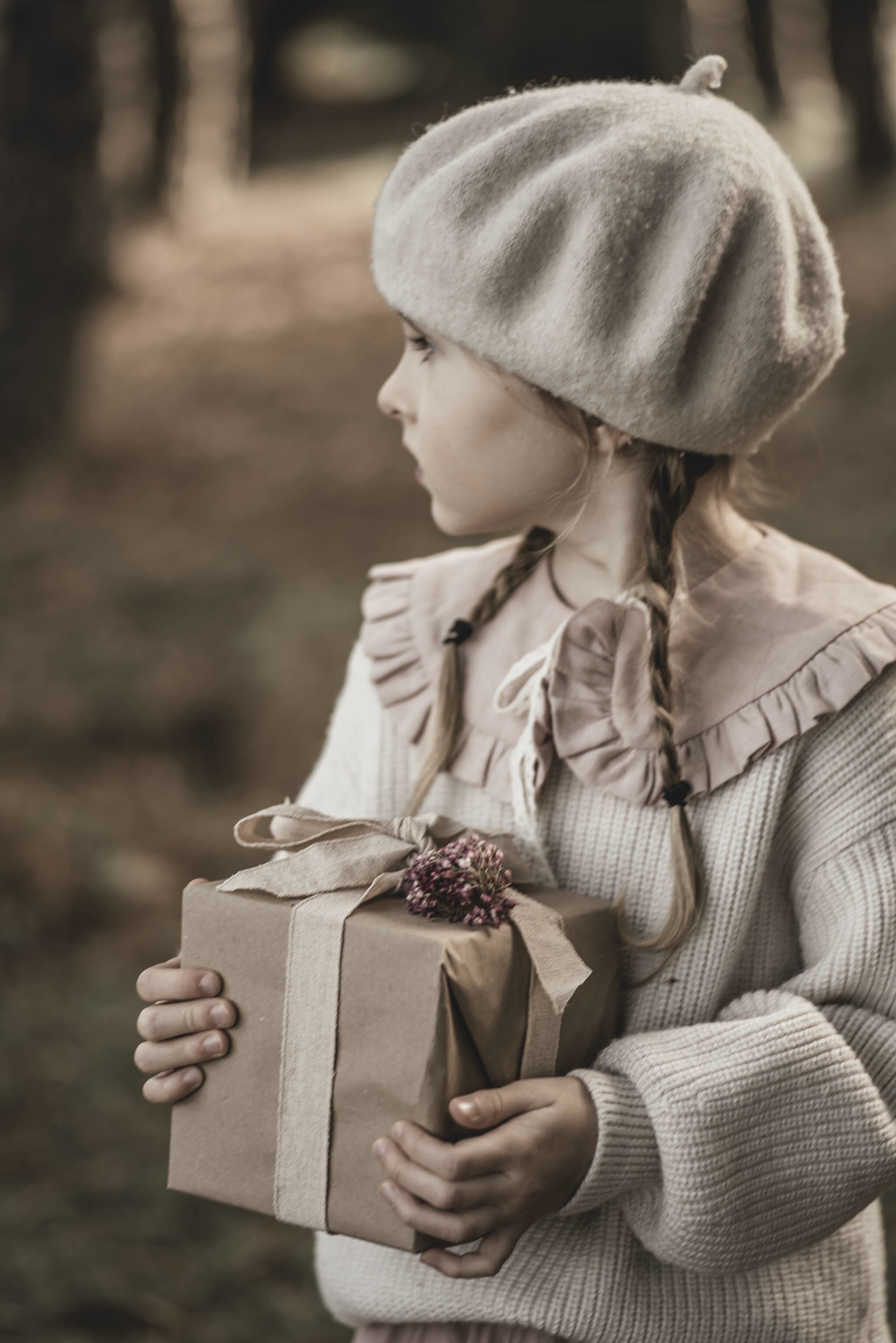 Kołnierzyk damski z falbanką lniany różowy zoja