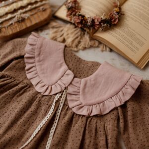 Kołnierzyk damski z falbanką lniany różowy zoja