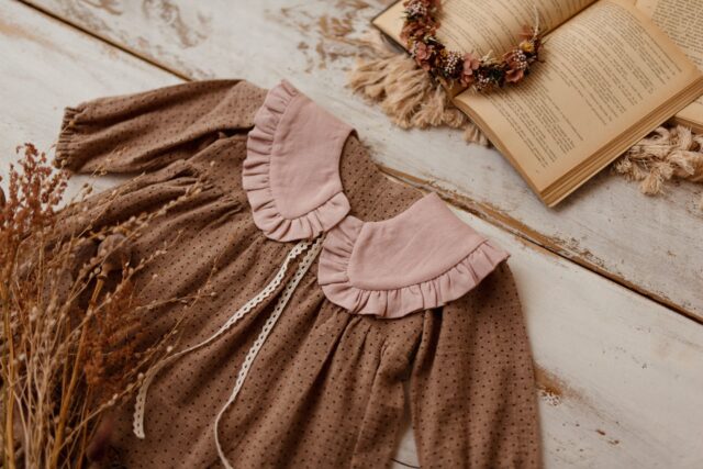 Kołnierzyk damski z falbanką lniany różowy zoja