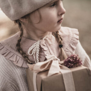 Kołnierzyk damski z falbanką lniany różowy zoja