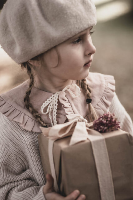 Kołnierzyk damski z falbanką lniany różowy zoja