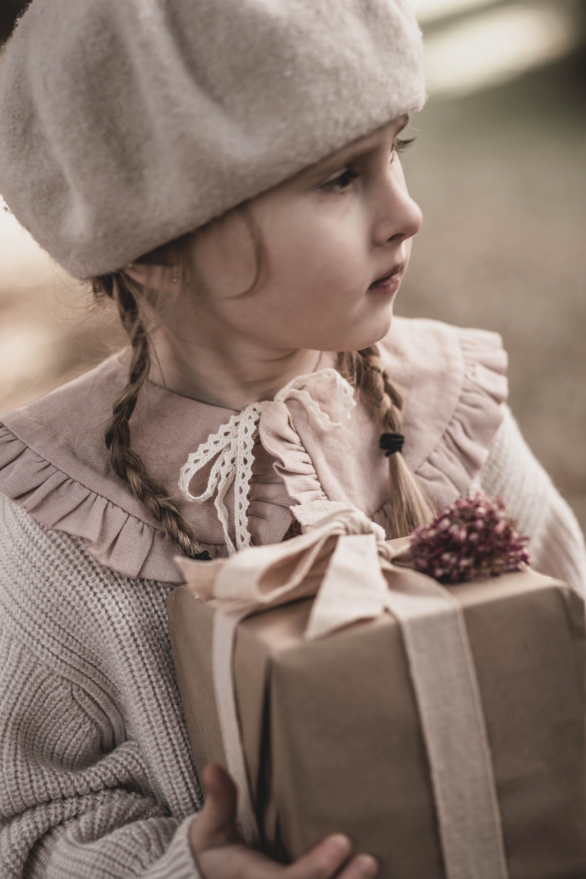 Kołnierzyk damski z falbanką lniany różowy zoja