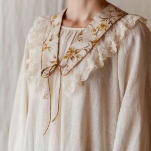 Kołnierzyk retro z falbanką w kwiatki damski tiul Antonina