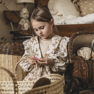 Kołnierzyk retro z falbanką w kwiatki damski tiul Antonina