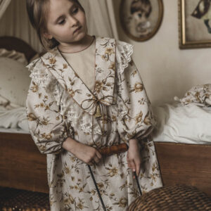 Kołnierzyk retro z falbanką w kwiatki damski tiul Antonina