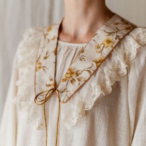 Kołnierzyk retro z falbanką w kwiatki damski tiul Antonina